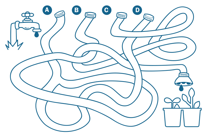 water hose illustration with 4 mazes