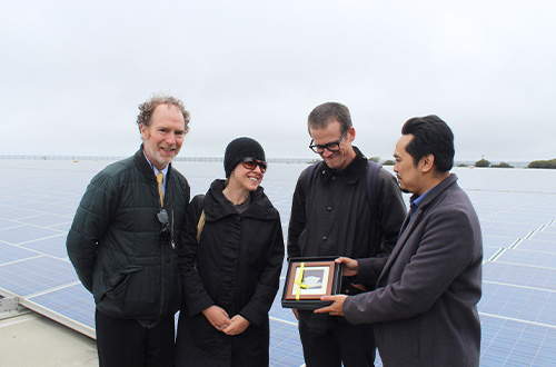 Malaysian delegation presenting SFPUC staff Jamie Seidel, Catherine Spaulding, and Mike Hyams with a plaque from Malaysia’s Energy Commission. 