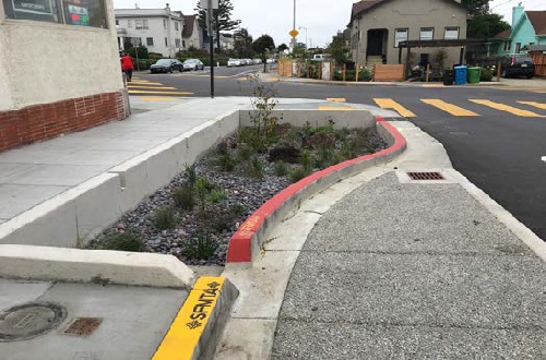 planter and permeable pavement