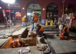 Night crew making street repairs