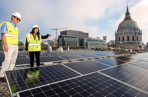 Rooftop solar panels on SF War Memorial Opera House