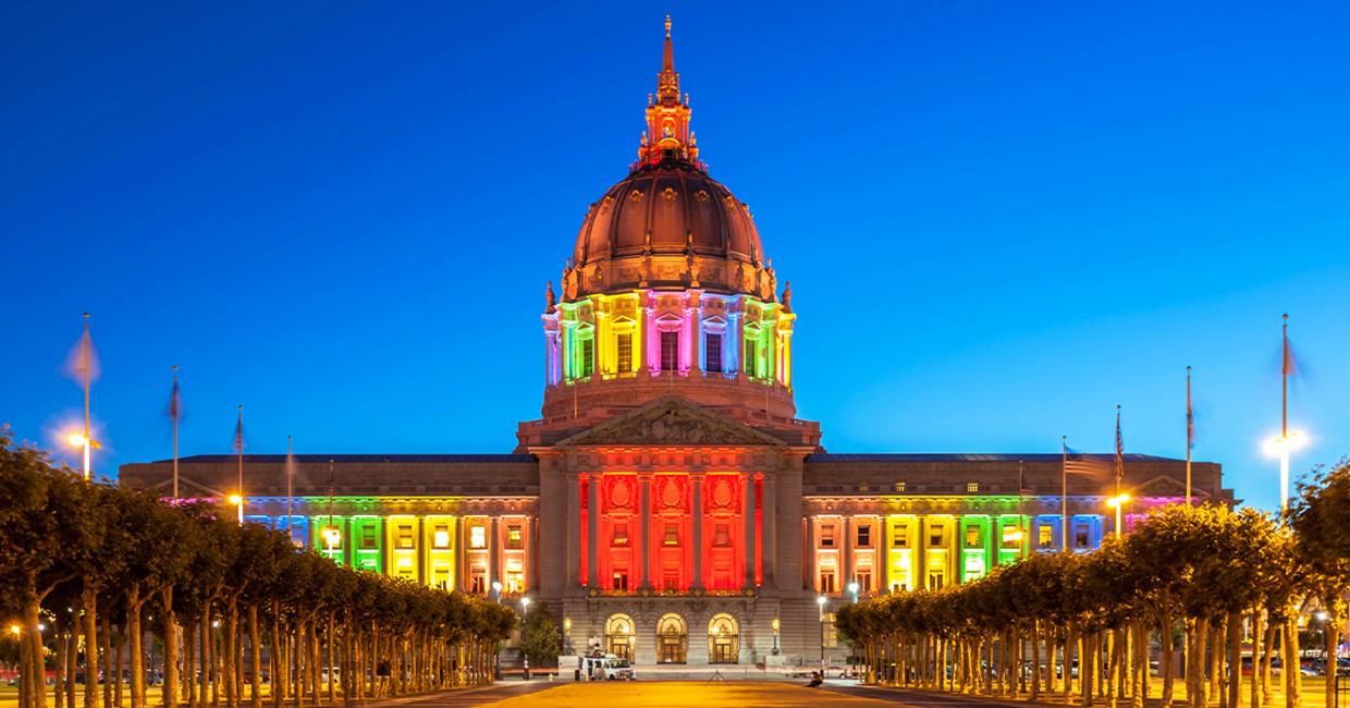 San Francisco City Hall during Pride Month.